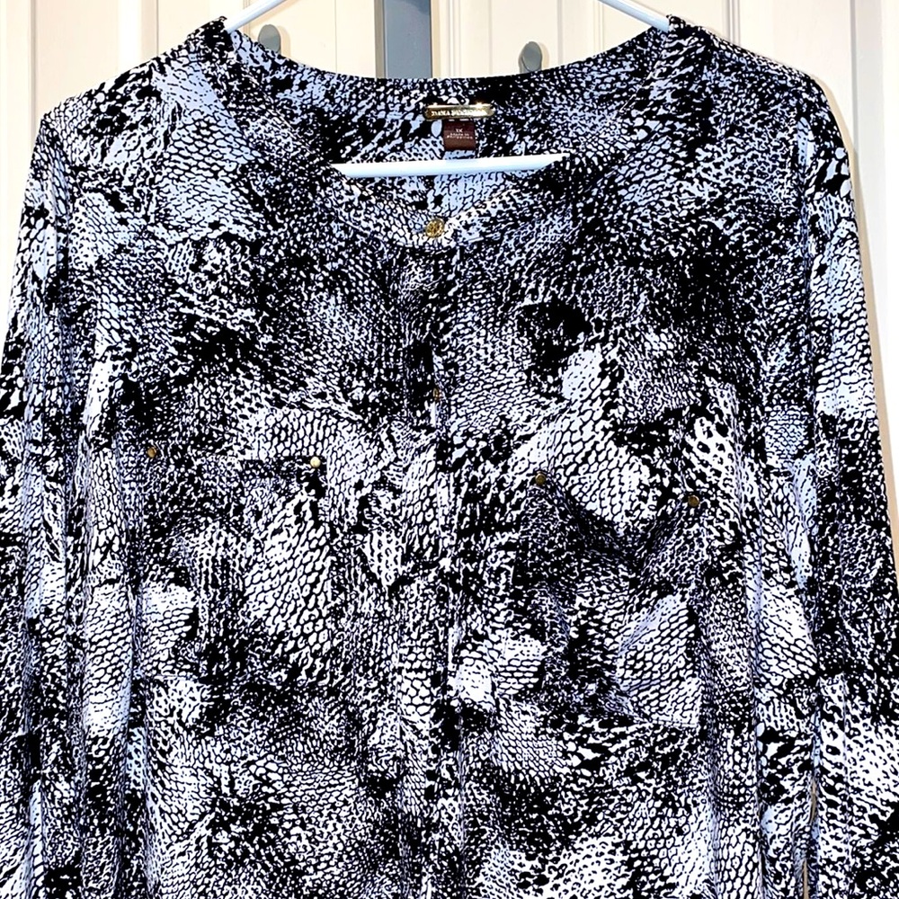 Women's Dana Bachman black / white long sleeved tunic shirt , size 1X - Picture 3 of 13